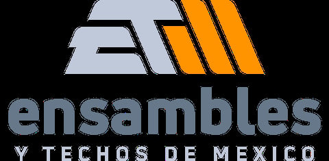 Ensambles y Techos de Mexico logo with orange geometric design and blue text