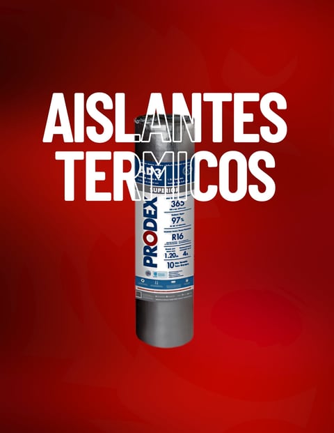 Spray can with blue and white Proda label against red background with white text reading Aislantes Termicos
