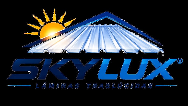 Skylux logo featuring a blue umbrella with sun rays and yellow sun against black background