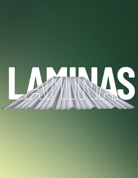 White text reading LAMINAS with a 3D perspective illustration of layered sheets fanning outward on a green gradient background